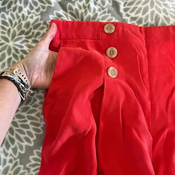 Ann Taylor Red Wide Leg Sailor Pants sz 10 Petite Button Front High Waist Office - Picture 4 of 10